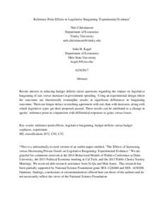 Reference Point Effects in Legislative Bargaining: Experimental Evidence* Nels Christiansen Department of Economics Trinity University  John H. Kagel
