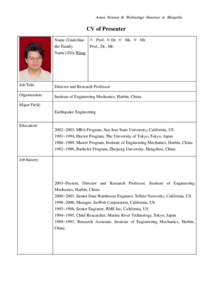 Asian Science & Technology Seminar in Mongolia  CV of Presenter Name (Underline the Family Name):Zifa Wang