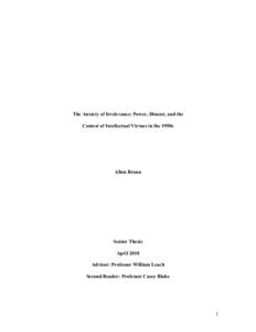 The Anxiety of Irrelevance: Power, Dissent, and the Contest of Intellectual Virtues in the 1950s Allon Brann  Senior Thesis