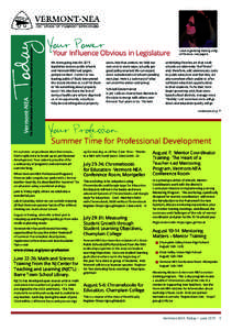 Vermont-NEA  The Official Publication of the Vermont-National Education Association Vol. 81 No. 2 • Oct., 2013