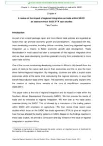 3 PLEASE CONSIDER THE ENVIRONMENT BEFORE PRINTING THIS PUBLICATION.  Chapter 4 – A review of the impact of regional integration on trade within SADC: an assessment of SADC FTA case studies  Chapter 4