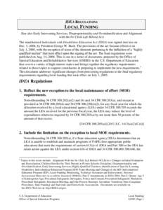 IDEA Regulations: Local Funding. (MS Word)