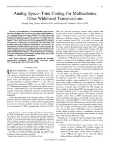 IEEE TRANSACTIONS ON COMMUNICATIONS, VOL. 52, NO. 3, MARCH[removed]Analog Space–Time Coding for Multiantenna Ultra-Wideband Transmissions