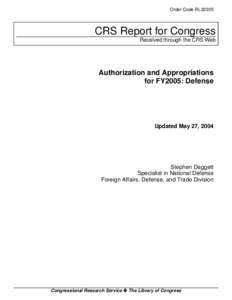 Authorization and Appropriations  for FY2005: Defense