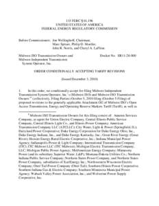 133 FERC ¶ 61,196 UNITED STATES OF AMERICA FEDERAL ENERGY REGULATORY COMMISSION Before Commissioners: Jon Wellinghoff, Chairman; Marc Spitzer, Philip D. Moeller,