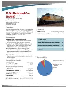 D & I Railroad Co. (DAIR) www.dirailroad.com Emergency number: [removed]Corporate headquarters