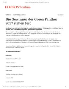 Horizont: Die Gewinner des Green Panther 2017 stehen fest WERBUNG | AGENTUREN | AWARD