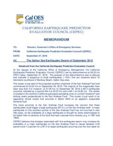CALIFORNIA EARTHQUAKE PREDICTION EVALUATION COUNCIL (CEPEC) MEMORANDUM TO:  Director, Governor’s Office of Emergency Services