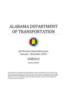 ALABAMA DEPARTMENT OF TRANSPORTATION 6th Division Road Advisories: January - December[removed]removed] [removed]