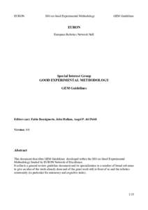 EURON  SIG on Good Experimental Methodology GEM Guidelines