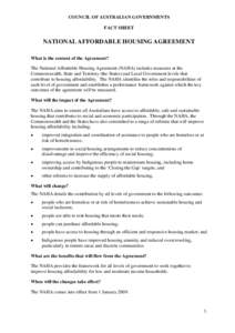 FactSheet: National Affordable Housing Agreement - COAG 29 November 2008