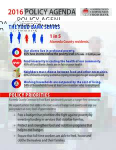 2016 POLICY AGENDA THE FOOD BANK SERVES 1 in 5 Alameda County residents. Our clients live in profound poverty.