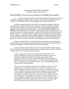 SECTION TWO  PAGE 1 VIRGINIA BOARD OF BAR EXAMINERS Roanoke, Virginia – July 30, 2013