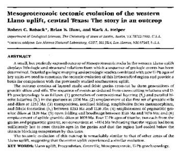 Mesoproterozoic tectonic evolution of the western Llano uplift, central mxas: The story in an outcrop Robert C. Roback*,Brian ,BeHunt, and Mark A. Helper Department of Geological Sciences, The Universiig of mxas at Austi