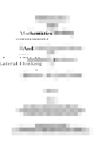 Mathematics And Lateral Thinking Proceedings of the First Annual Conference of the International Group for Research