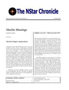 Project North Star Association of Canada  October 2007 Merlin Musings Fighter aircraft – Messerscmitt 109