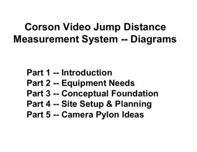 Part 1 -- Introduction Part 2 -- Equipment Needs Part 3 -- Conceptual Foundation Part 4 -- Site Setup & Planning Part 5 -- Camera Pylon Ideas