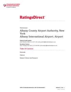 Summary:  Albany County Airport Authority, New York Albany International Airport; Airport Primary Credit Analyst: