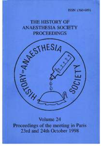 ISSN[removed]THE HISTORY OF ANAESTHESIA SOCIETY PROCEEDINGS