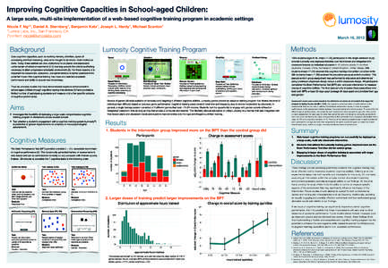 Improving Cognitive Capacities in School-aged Children: A large scale, multi-site implementation of a web-based cognitive training program in academic settings Nicole F. Ng*1, Daniel A. Sternberg1, Benjamin Katz1, Joseph