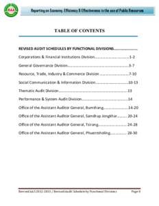 Reporting on Economy, Efficiency & Effectiveness in the use of Public Resources  TABLE OF CONTENTS REVISED AUDIT SCHEDULES BY FUNCTIONAL DIVISIONS…………………… Corporations & Financial Institutions Division…