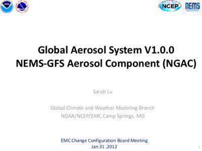 Global Aerosol System V1.0.0 NEMS-GFS Aerosol Component (NGAC) Sarah Lu Global Climate and Weather Modeling Branch NOAA/NCEP/EMC Camp Springs, MD