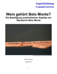 Wem gehört Belo Monte? Die Beteiligung ausländischen Kapitals am Staudamm Belo Monte Photo: Amazon Watch / Atossa Soltani / SpectralQ
