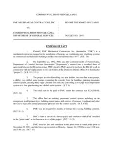 COMMONWEALTH OF PENNSYLVANIA  PMC MECHANICAL CONTRACTORS, INC. VS. COMMONWEALTH OF PENNSYLVANIA, DEPARTMENT OF GENERAL SERVICES