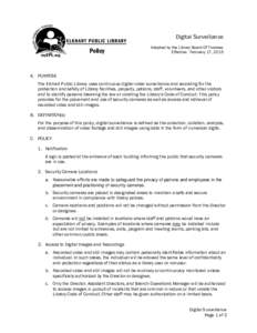 Digital Surveillance  Policy Adopted by the Library Board Of Trustees Effective: February 17, 2015