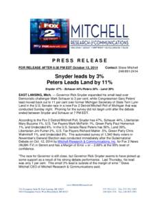 PRESS RELEASE FOR RELEASE AFTER 6:30 PM EDT October 13, 2014 Contact: Steve Mitchell[removed]