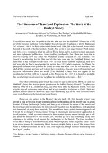 The Journal of the Hakluyt Society  April 2014 The Literature of Travel and Exploration: The Work of the Hakluyt Society