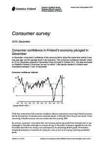 Income and Consumption[removed]Consumer survey 2010, December  Consumer confidence in Finland’s economy plunged in