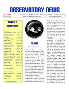 OBSERVATORY NEWS March5186 Published by the Friends of the Observatory (FOTO) Volume 26 No. 3