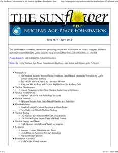 The Sunflower - eNewsletter of the Nuclear Age Peace Foundation - Issu[removed]of 8 http://wagingpeace.org/sunflower.php?incldrafts&issue=177&format=pdf
