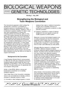 BIOLOGICAL WEAPONS AND GENETIC TECHNOLOGIES Briefing 3 - May 2001