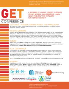 GET Global: 10th Anniversary Meeting of the Personal Genome Project CeMM Research Center for Molecular Medicine in Vienna, Austria September 17-19, 2015 GENOMES