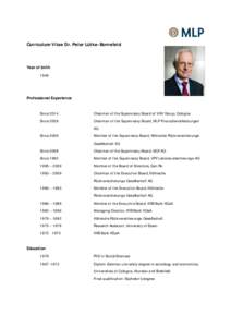Curriculum Vitae Dr. Peter Lütke-Bornefeld  Year of birthProfessional Experience
