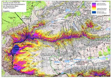 Auszug aus der Karte der Permafrost-Wahrscheinlichkeit in den Bayerischen Alpen Projekt PermaNET Zugspitze