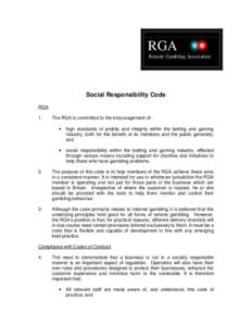 RGA Remote Gambling Association Social Responsibility Code RGA 1.
