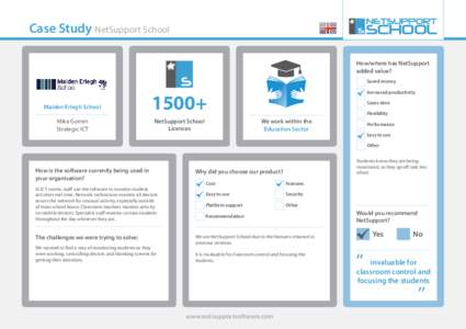 Case Study NetSupport School How/where has NetSupport added value? Saved money  Maiden Erlegh School