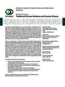 Evidence-Based Complementary and Alternative Medicine Special Issue on Traditional Chinese Medicine and Vascular Disease  CALL FOR PAPERS