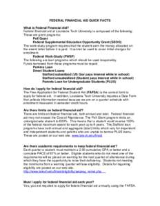 FEDERAL FINANCIAL AID QUICK FACTS