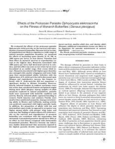 Journal of Invertebrate Pathology 74, 76–[removed]Article ID jipa[removed], available online at http://www.idealibrary.com on Effects of the Protozoan Parasite Ophryocystis elektroscirrha on the Fitness of Monarch Bu