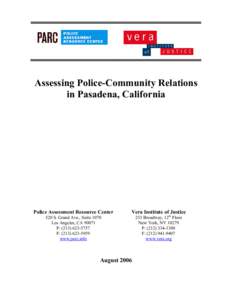 Assessing Police-Community Relations in Pasadena, California Police Assessment Resource Center  Vera Institute of Justice