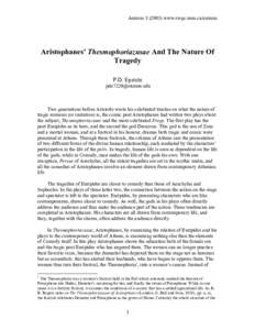 Animuswww.swgc.mun.ca/animus  Aristophanes’ Thesmophoriazusae And The Nature Of Tragedy P.D. Epstein 