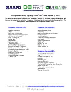 Inaugural Disability Equality Index® (DEI®) Best Places to Work