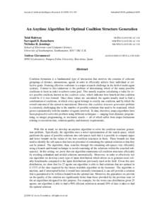 Journal of Artificial Intelligence Research–567  Submitted 09/08; publishedAn Anytime Algorithm for Optimal Coalition Structure Generation Talal Rahwan