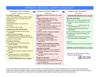 OREGON SURGICAL SAFETY CHECKLIST BEFORE INDUCTION OF ANESTHESIA (Circulator or Anesthesia Provider Led)) Circulator to the team: I have confirmed the following with the patient