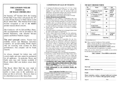 CONDITIONS OF SALE OF TICKETS  THE LONDON WELSH