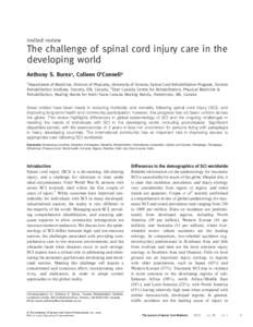 Invited review  The challenge of spinal cord injury care in the developing world Anthony S. Burns 1, Colleen O’Connell 2 1